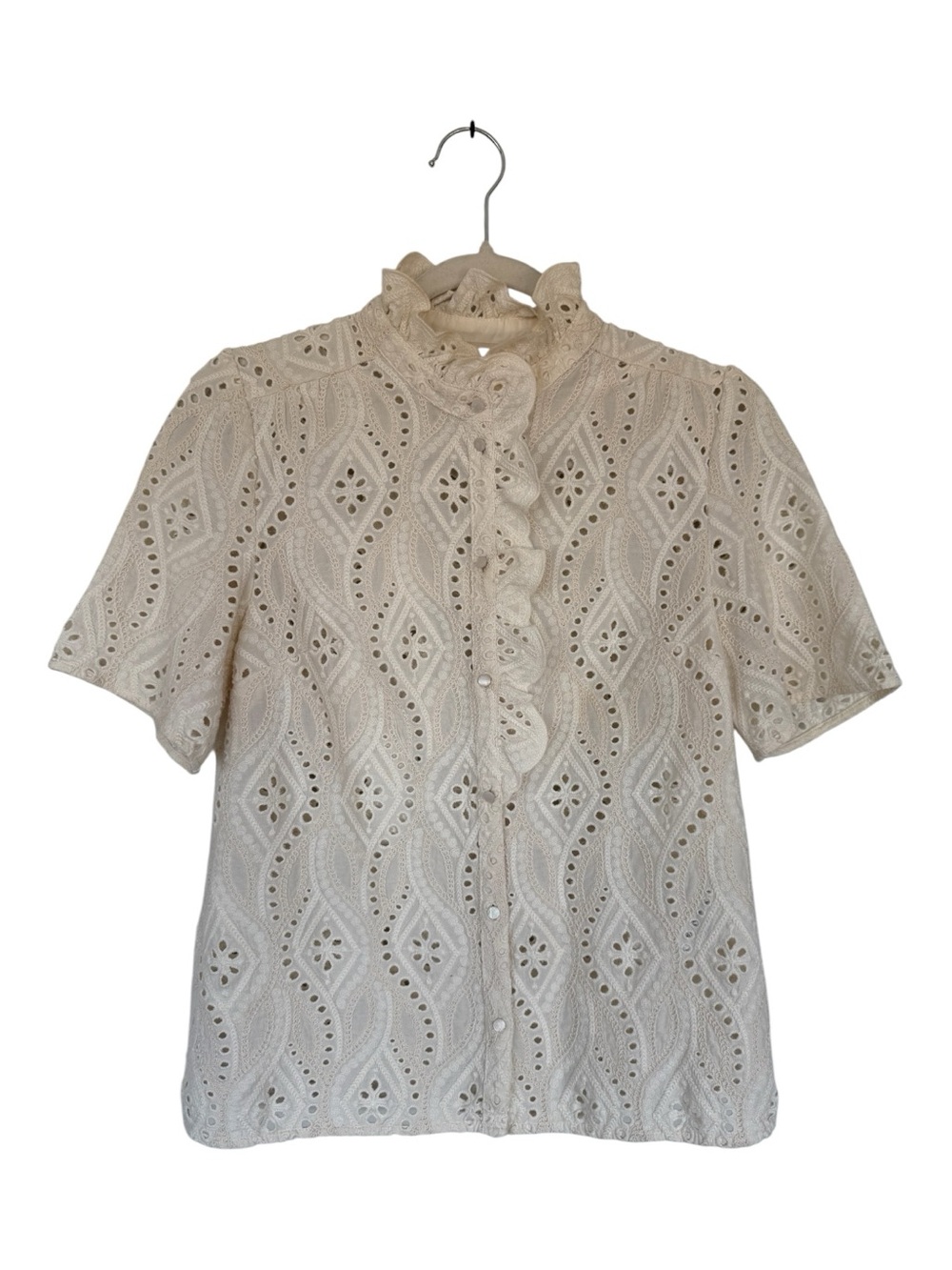 Sezane “Dahlia Shirt” Eyelet Ruffle Button-Front Blouse